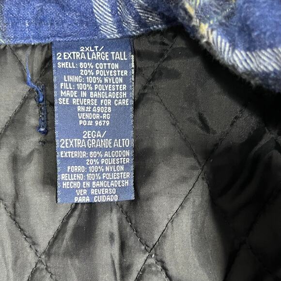 Dickies Quilted Flannel Shacket Blue Plaid 2XLT Tall Heavyweight Workwear - Picture 2 of 8